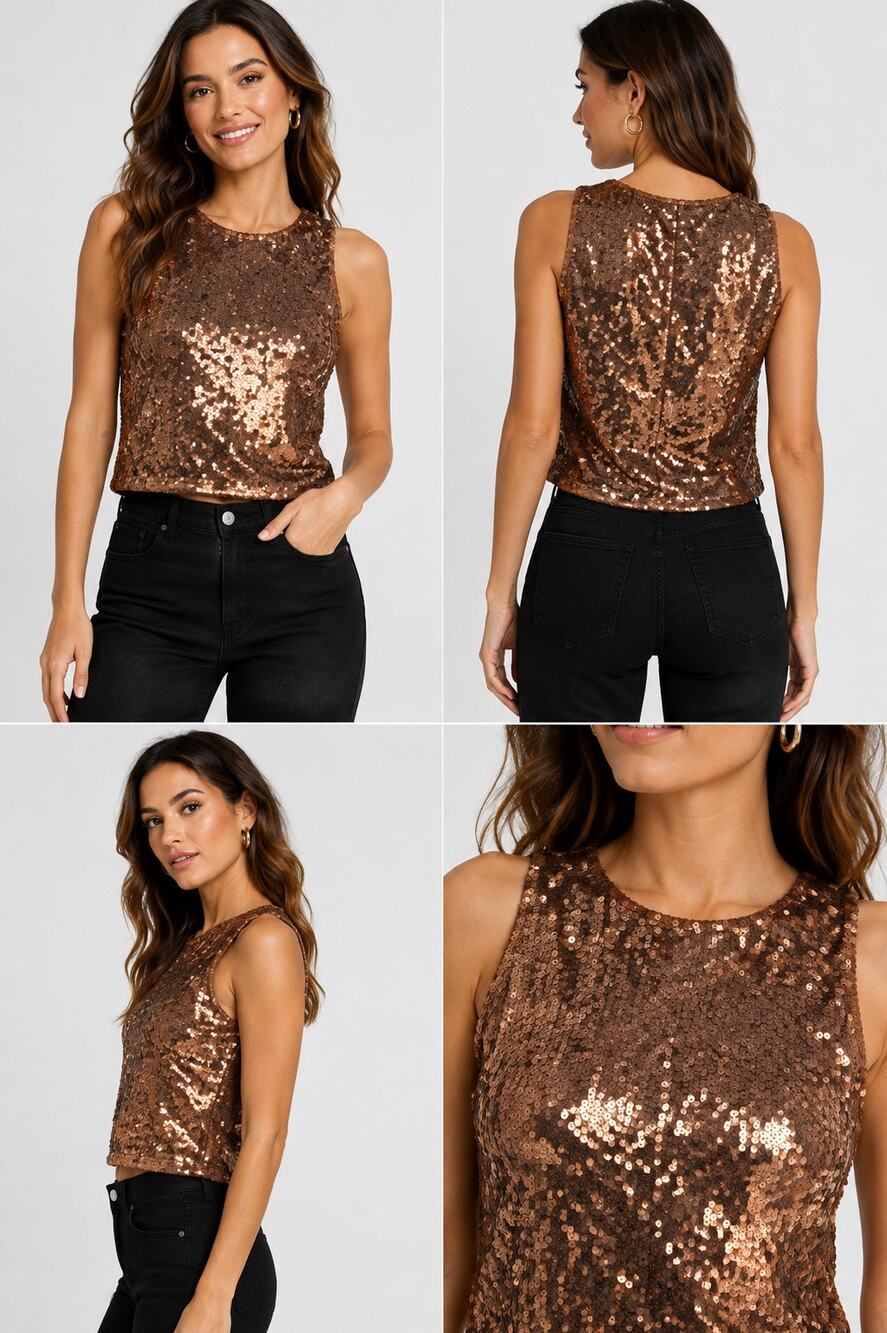 Bar III Bronze Sequin Crop Top Sleeveless Party Sparkle Metallic Size Large NWT